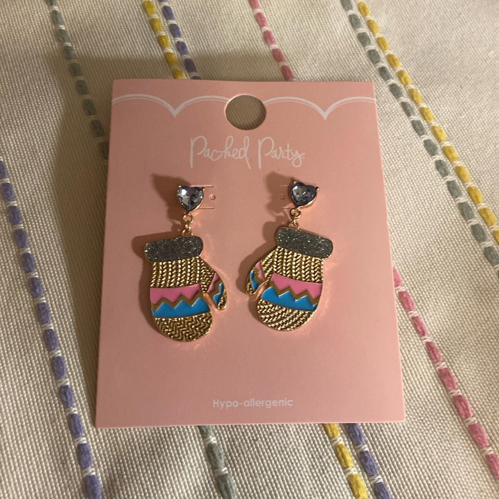 Packed Party mitten pierced earrings NIP
